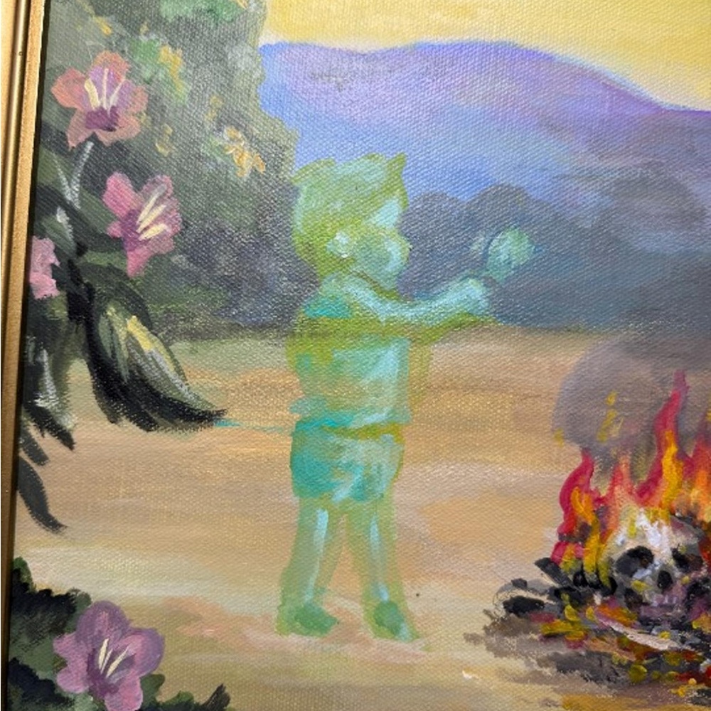 Original Surreal Oil Painting Framed Bunny Symbolic Scene 18x24 One of a KindArt - Picture 3 of 11